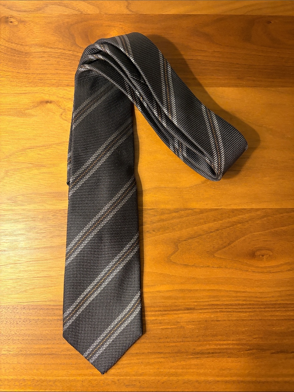 Tiger of Sweden Black and Gray Diagonal Stripe Silk Tie